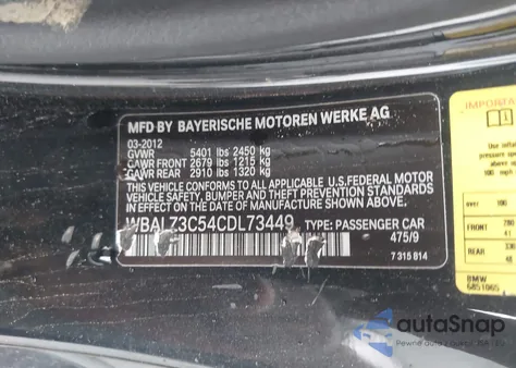 2012 BMW 650I I from USA, damaged, VIN WBALZ3C54CDL73449